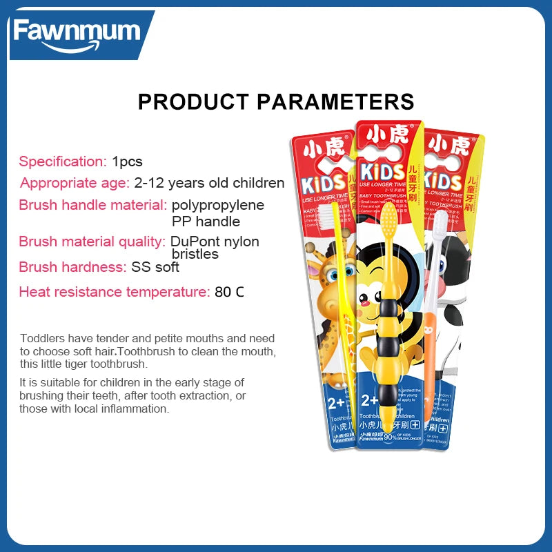 1Pc Fawnmum Cartoon Kids Toothbrush, Cute Animal Shaped Soft Silicone Handle for Children's Teeth & Gum Care