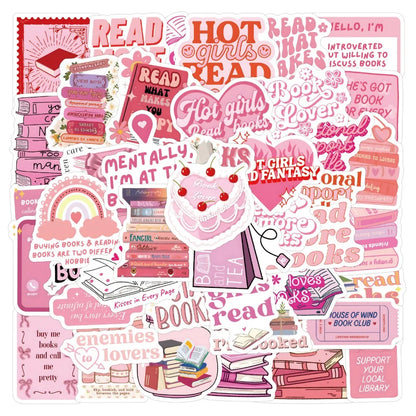 10/60pcs Pink Bookish Reading Stickers – School, Scrapbooking, DIY, and Laptop Stickers for Kids
