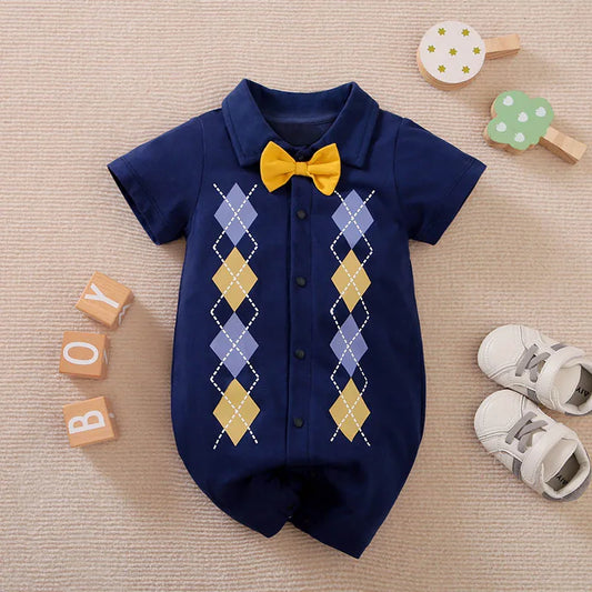 Baby Boy & Girl Short Sleeve Romper – 100% Cotton Argyle Onesie Jumpsuit (Newborn & Toddler, Casual Wear)