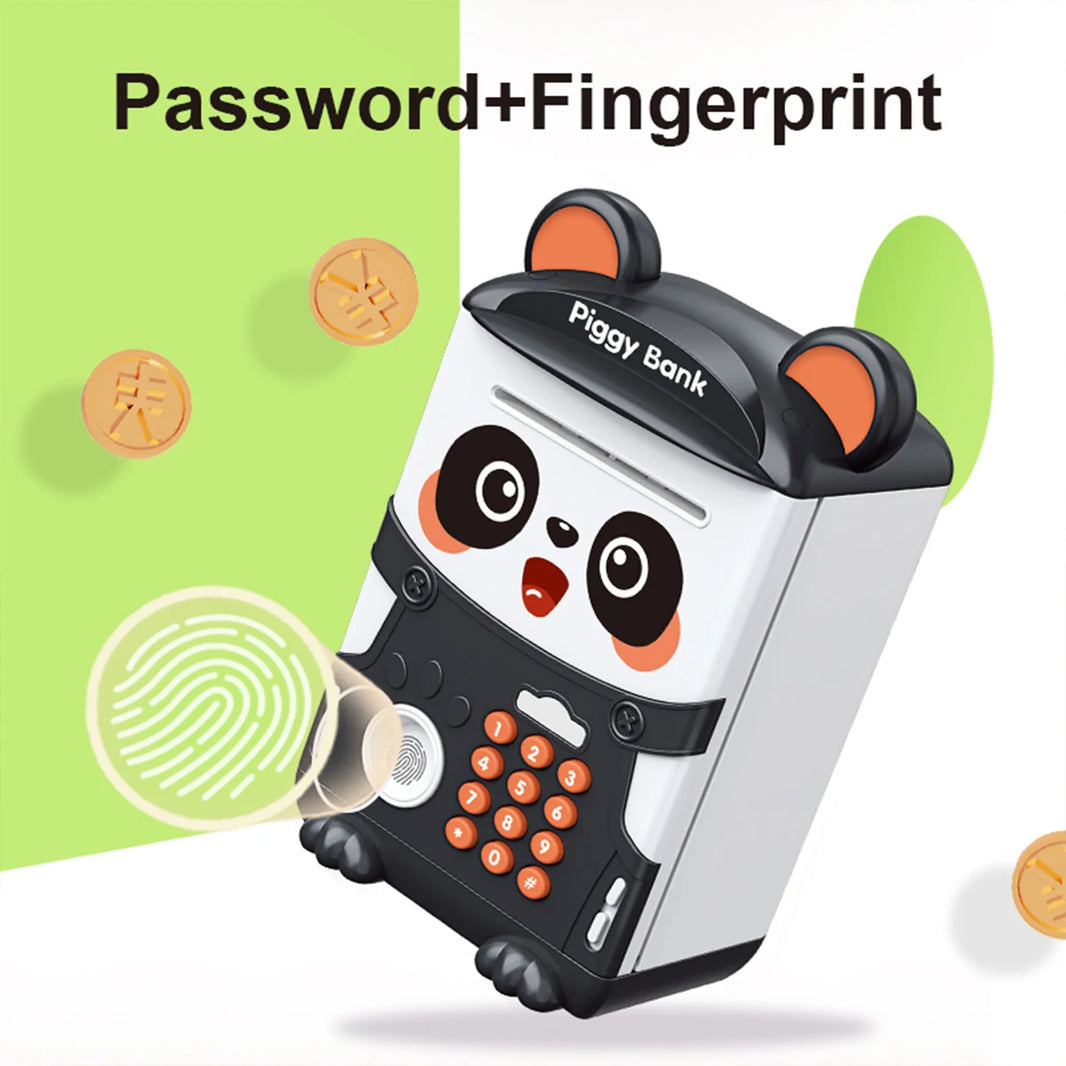 Panda Piggy Bank Fingerprint Password Unlock Automatic Induction Roll Simulation ATM Toy for Kids 3+