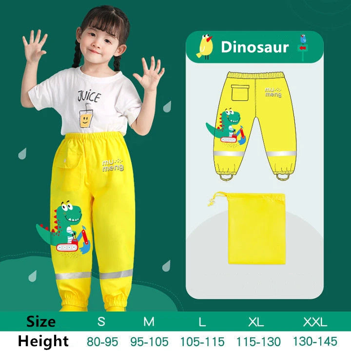 Waterproof Girls BWaterproof Toddler Rain Pants Windproof Mud Trousers Cartoon Dinosaur Unicorn