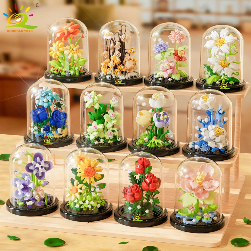 HUIQIBAO MOC Eternal Bouquet Micro Building Blocks – DIY Flower Model and Home Desk Decoration Toy for Kids
