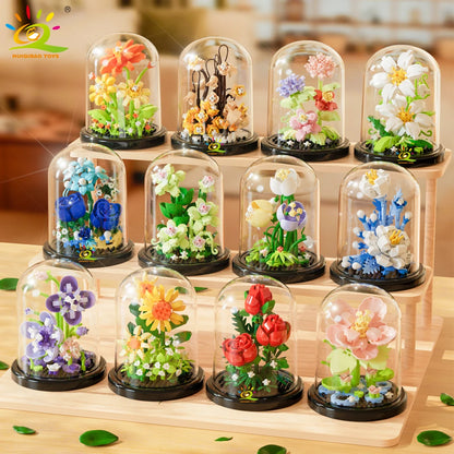 HUIQIBAO MOC Eternal Bouquet Micro Building Blocks – DIY Flower Model and Home Desk Decoration Toy for Kids