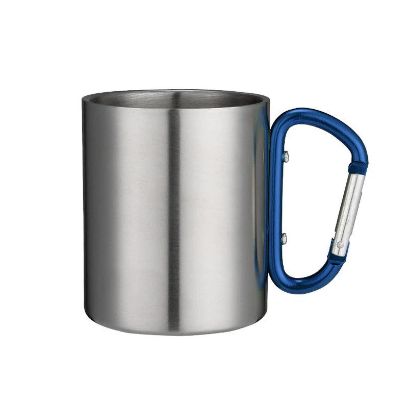 220ml (7.4 fl oz) Stainless Steel Camping Mug with Carabiner Handle, Double‑Wall Portable Travel Cup