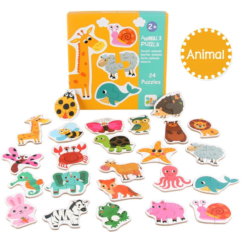 Children's Gifts, Kids Wooden Jigsaw Matching Puzzle, Baby Early Learning, Animal, Fruit & Traffic Educational Toy
