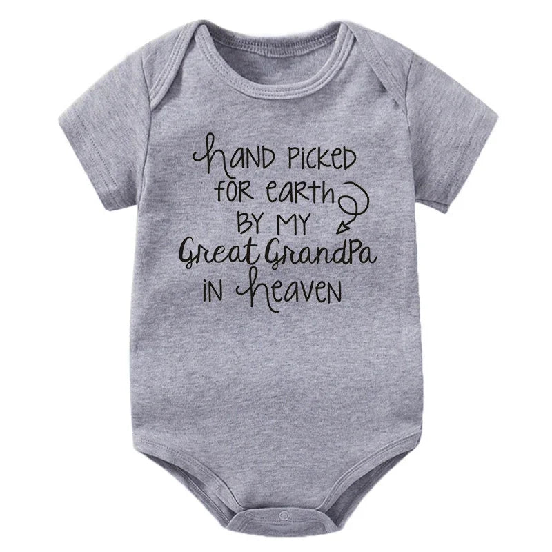 Baby Bodysuit - Hand Picked for Earth by My Great Grandpa in Heaven Printed Newborn Romper - Cotton Body Baby Girl & Boy Clothes