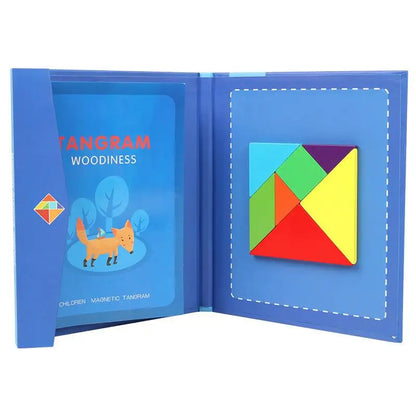 Wooden Magnetic Tangram Puzzle Book – Portable Montessori Educational Toy for Kids