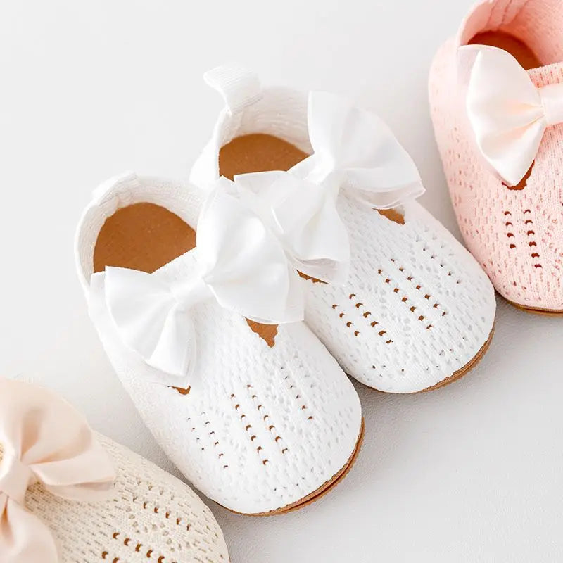 Baby Girl Shoes Fly Knit TPR Sole Anti-Slip Breathable Soft Cotton Bowknot Spring & Autumn for 0-18M