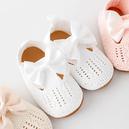 Baby Girl Shoes Fly Knit TPR Sole Anti-Slip Breathable Soft Cotton Bowknot Spring & Autumn for 0-18M