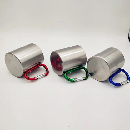 220ml (7.4 fl oz) Stainless Steel Camping Mug with Carabiner Handle, Double‑Wall Portable Travel Cup