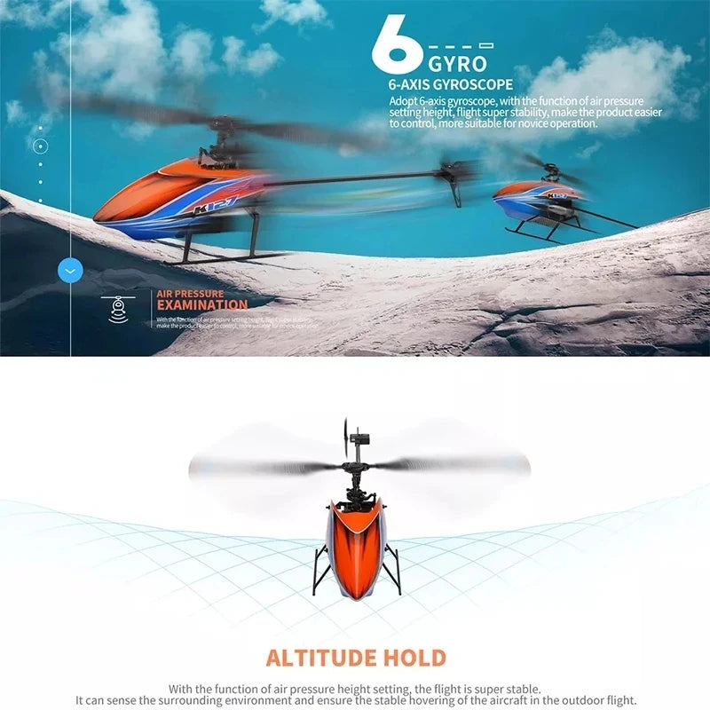 WLtoys XKS K127 RC Helicopter – 6-Axis Gyroscope 2.4G 4CH Mini Single Blade RC Toy