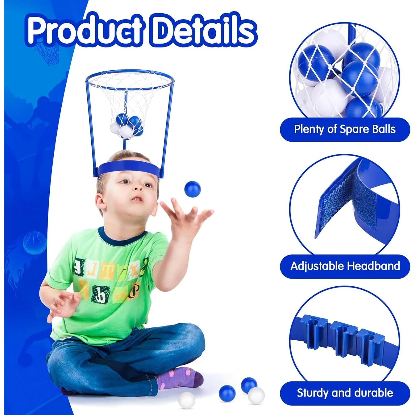 2-Pack Head Hoop Basketball Party Game – Adjustable Net Headband with 20 Balls, Fun Gift for Kids and Adults, Birthday Party Game