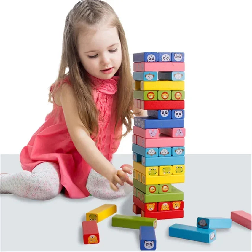 54PCS Wooden Building Blocks Toy Colorful Rainbow Domino Set