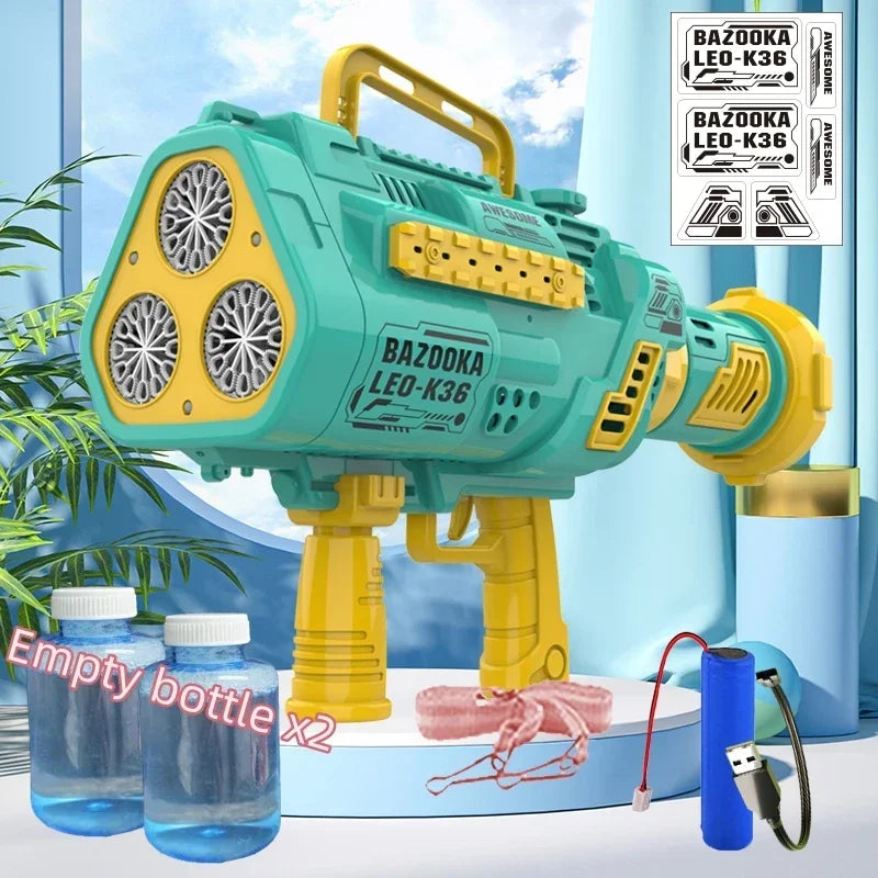 Large Automatic 88-Hole Dinosaur Gatling Bubble Gun - Rocket Bubble Machine Blower for Kids & Adults, Outdoor Toy