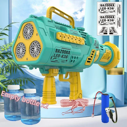 Large Automatic 88-Hole Dinosaur Gatling Bubble Gun - Rocket Bubble Machine Blower for Kids & Adults, Outdoor Toy