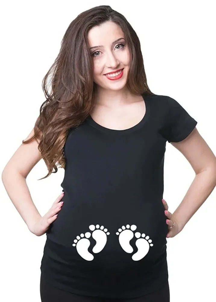 Funny White Black Maternity T-Shirt | Cute Comfortable Pregnancy Tee | Twins Pregnancy T-Shirt | Summer Short Sleeve Tops