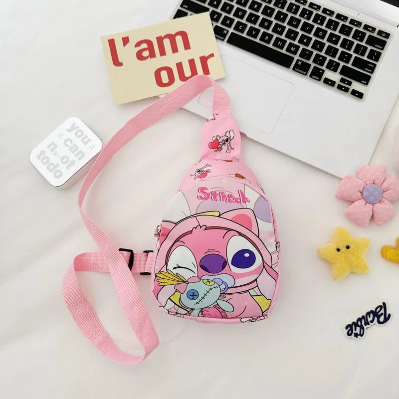 Kawaii Stitch Disney Girls Chest Bag – Cute Mini Outdoor Shoulder Bag for Boys & Girls, Children Zipper Waist Bag, Xmas Gift - Kidzy Market