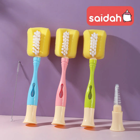 New Design Nylon Sponge Baby Bottle Cleaning Brush Set, Nipple Brush, Feeding Bottle Cleaner Tools 2 in 1