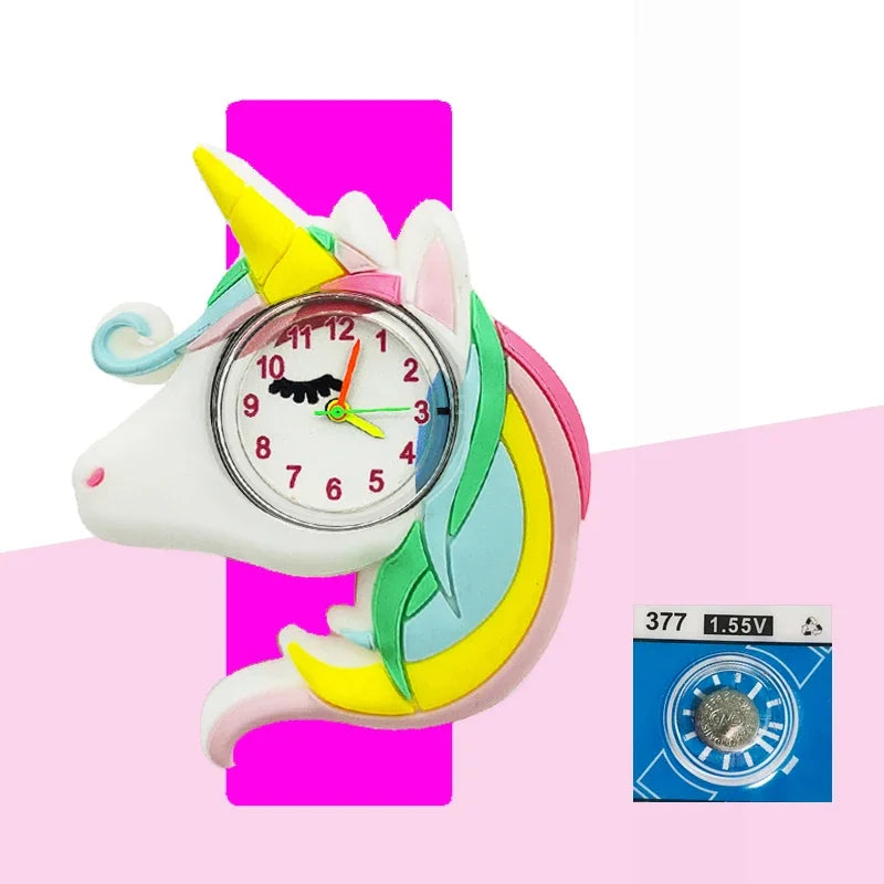 Children’s Cartoon Watch for Ages 2-14 Boys and Girls Soft Silicone Slap Bracelet Student Wristwatch