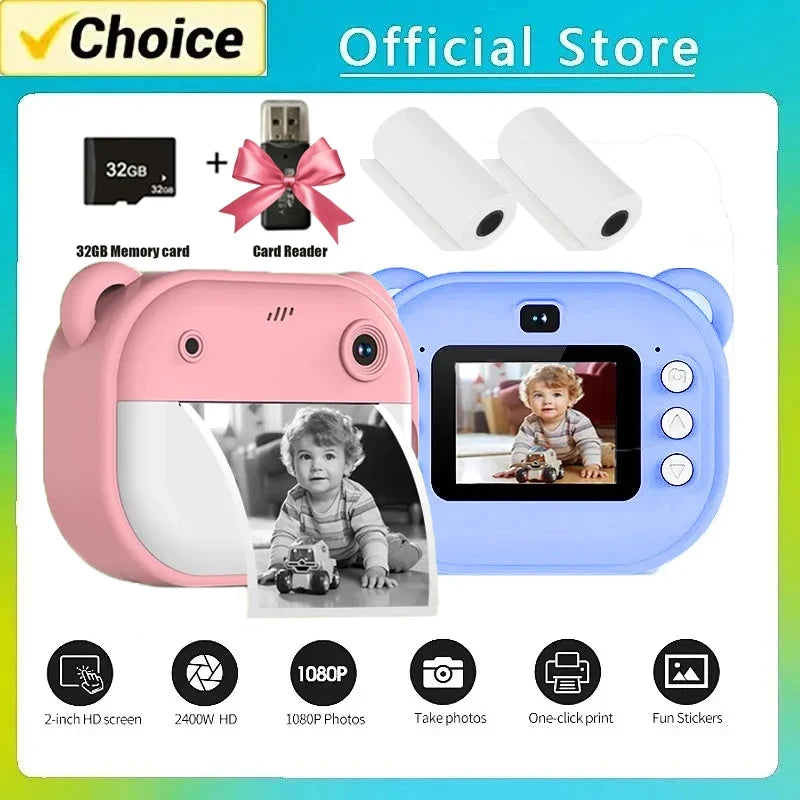 Children's Digital Camera with Instant Thermal Print, Photo and Video, Includes 32GB Memory Card