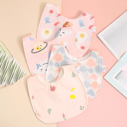 4-Piece Set – Soft Cotton Adjustable Baby Bibs, Newborn Burp Cloths & Bandana Scarf for Boys & Girls, Feeding & Saliva Towels - Kidzy Market