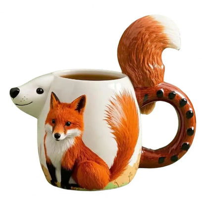 3D Fox & Squirrel Resin Coffee Mug - Cute Animal-Themed Tea Cup, Handmade Gift for Women & Kids, 10 x 8 cm (3.94 x 3.15 in)