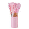12PCS Silicone Kitchenware Non-Stick Cookware Utensils Set with Wooden Handles