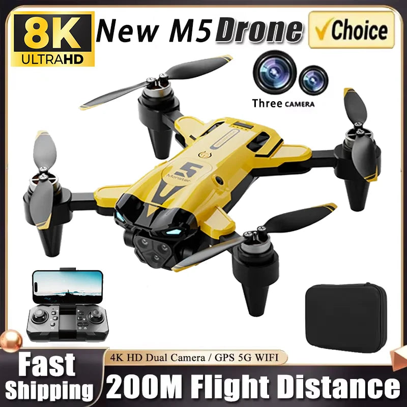 M5 Professional Drone with 8K Wide-Angle Triple Camera and GPS 5G