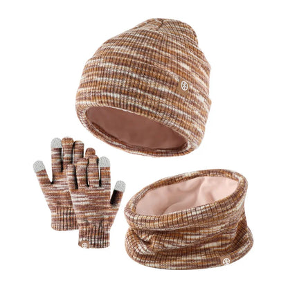 3-Piece Winter Set – Warm Knitted Hat, Gloves & Scarf for Boys & Girls, Plus Velvet Ear Protection Beanie for Kids