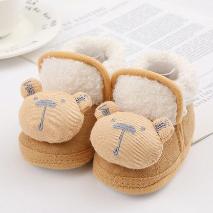 Winter Warm Newborn Baby Boy Girl Boots, Cute Bear Soft Toddler Shoes, First Walkers Anti-slip Booties, Infant Fur Snow Boots (0-18M)