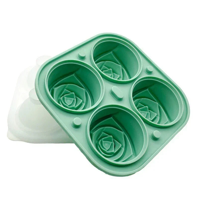 3D Silicone Rose Ice Mold Tray - 4-Cavity Flower Ice Cube Maker