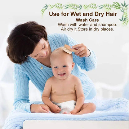 Baby Care Hair Brush for Kids - Girl Bath & Shower - Pure Natural Wool Wooden Comb & Hairbrush - Infant Newborn Massager
