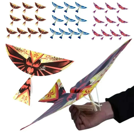 5pcs/Set Kids Fun Biomimetic Birds Kites – Elastic Rubber Band Powered Flying Toys, Outdoor Sport, 48x36cm, Children’s Yard Game