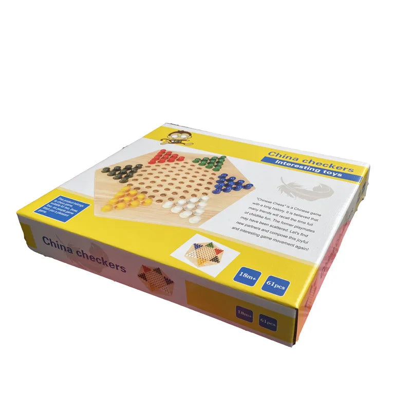 Hexagonal Checkers Parent-Child Puzzle Game Wooden Jumping Beads Educational Toy Board Game
