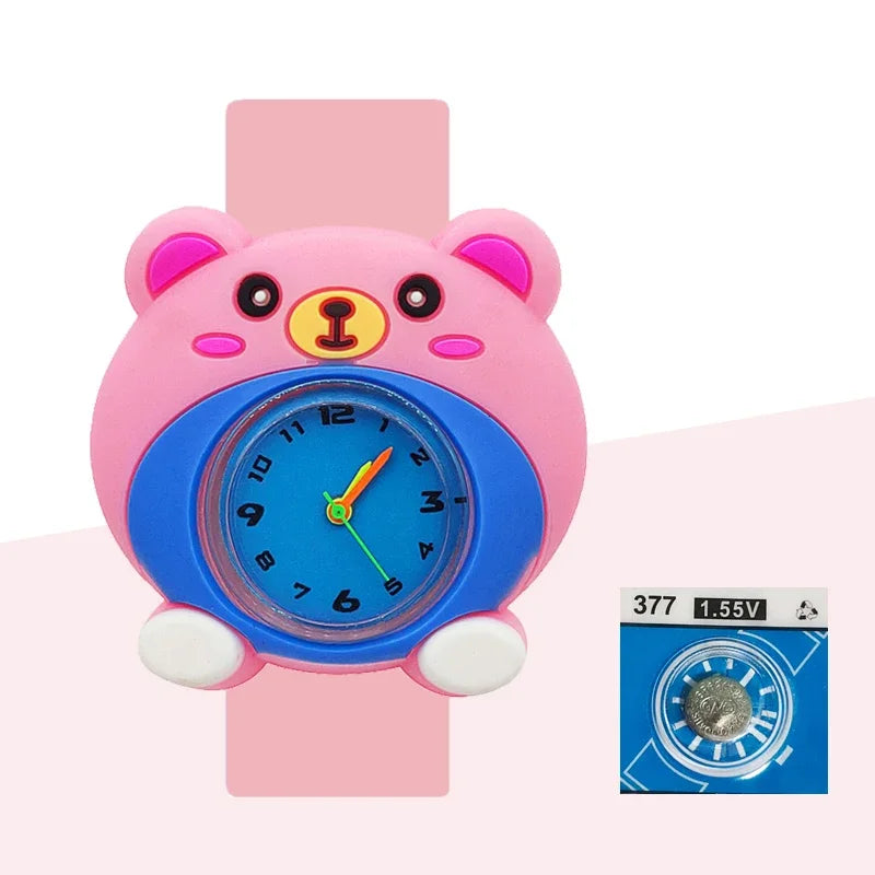 Children’s Cartoon Watch for Ages 2-14 Boys and Girls Soft Silicone Slap Bracelet Student Wristwatch