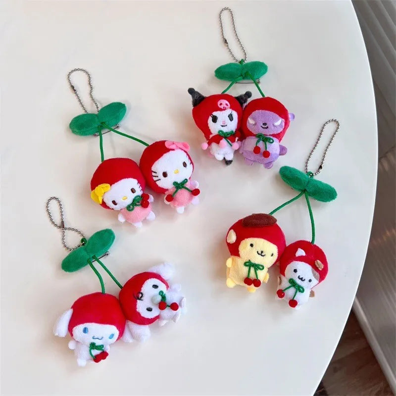 Sanrio Cherry Series Plush Doll Pendant, Hello Kitty Cinnamoroll Kuromi Pom Pom Purin Keychain Gift