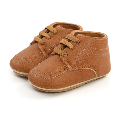 Meckior Baby Shoes Retro Leather Boy Girl Multicolor Toddler Rubber Sole Anti-Slip First Walkers Infant Shoes