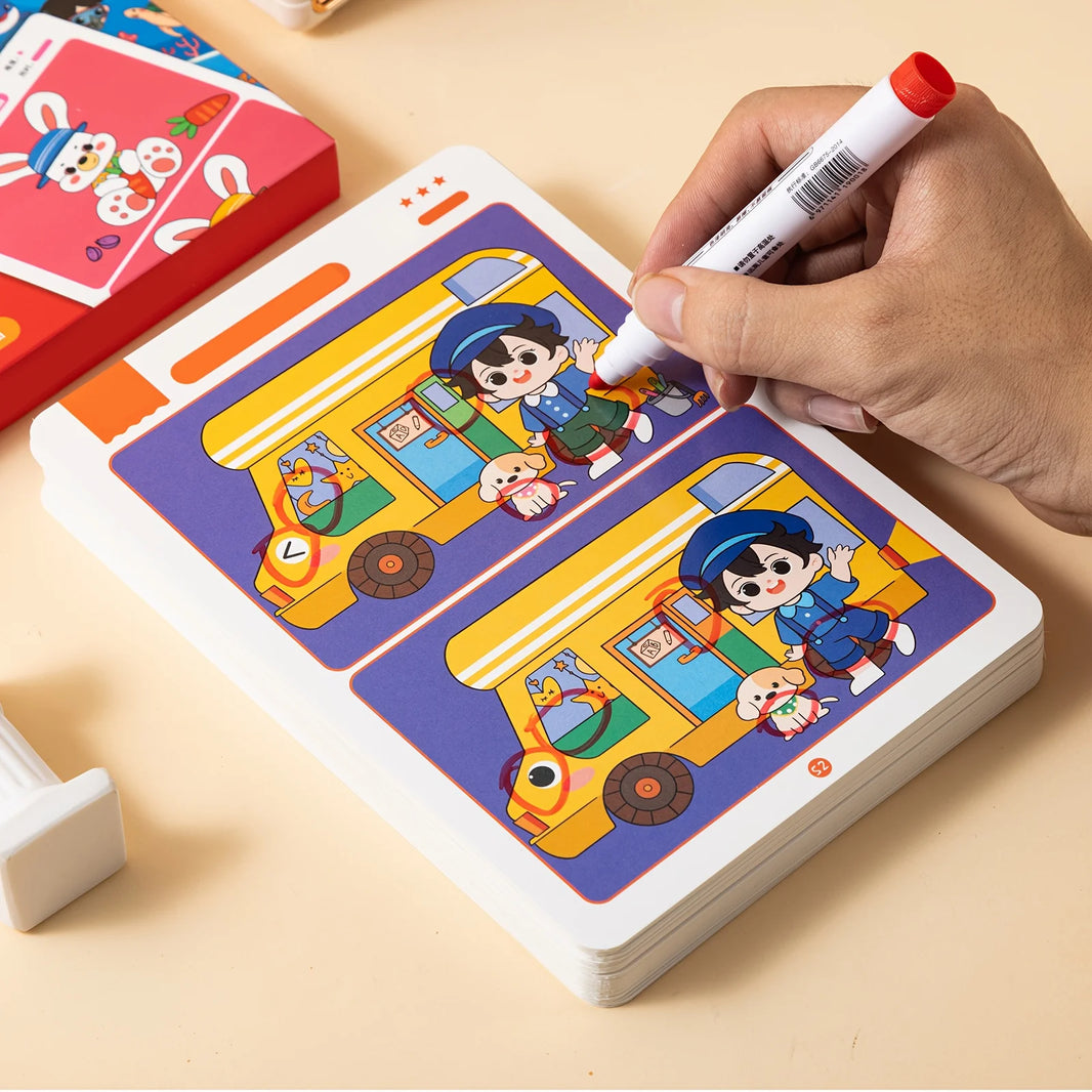 Educational Reusable Wipe-Clean Focus And Attention Training Activity Sheets Set For Kids