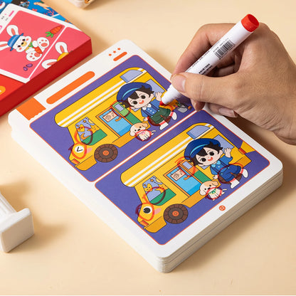 Educational Reusable Wipe-Clean Focus And Attention Training Activity Sheets Set For Kids