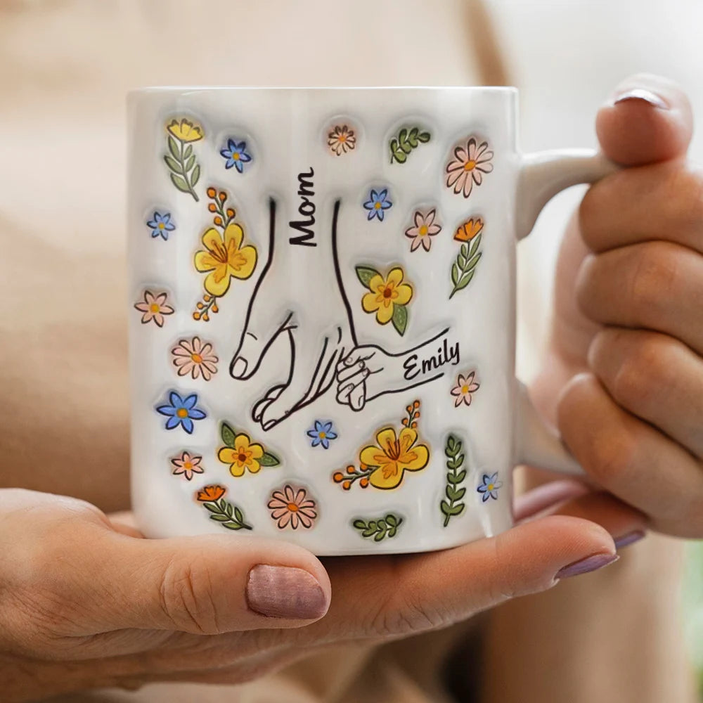 Personalized Custom Name 11 oz Ceramic 3D Pottery Inflated-Effect Coffee Mug – Gift for Mom