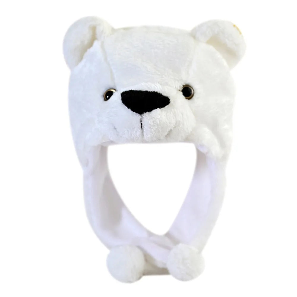 Plush Animal Earflap Hat with Moving Ears & Neck Warmer — 60 cm (23.6 in) Adult Cosplay Party Beanie