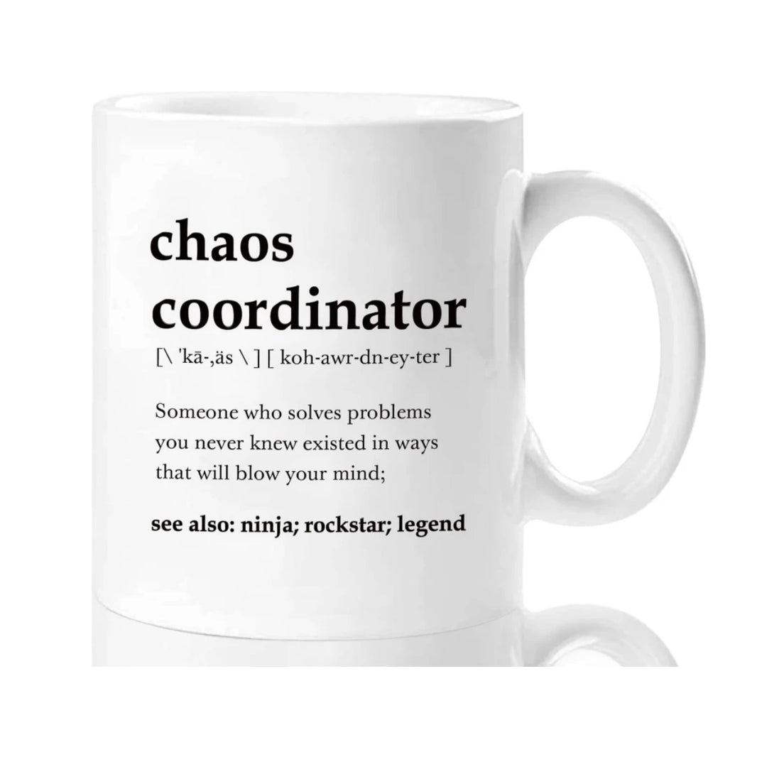 Chaos Coordinator Coffee Mug - 11 oz (325 ml) White Ceramic Novelty Gift for Women, Men, Boss & Coworker