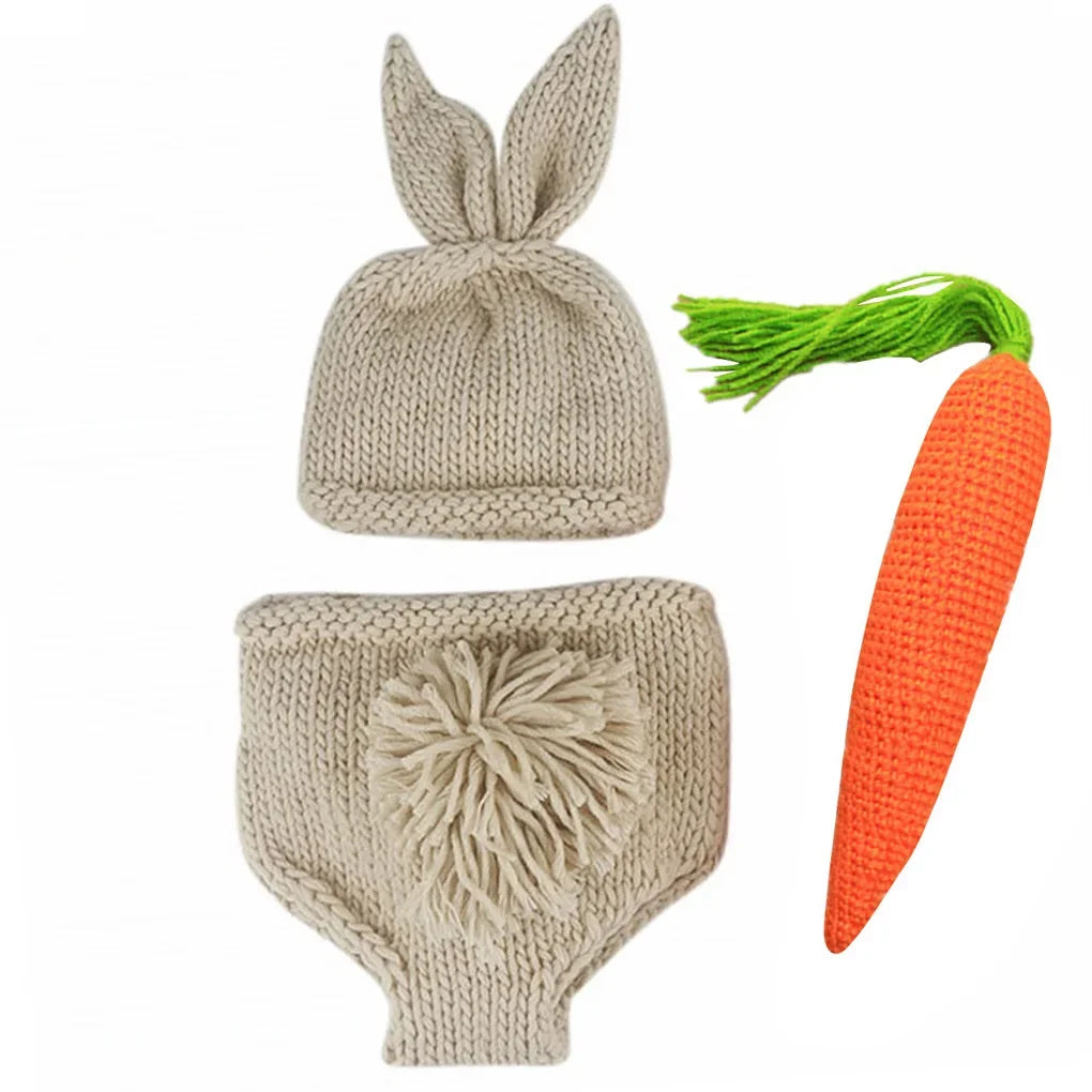 Newborn Photography Props – Baby Boy & Girl Knitting Radish Costume with Pant & Hat, Romper Photo Outfit for Photoshoots