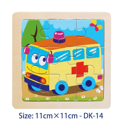 11cm (4.33in) Kids Wooden Jigsaw Puzzle – Cartoon Animal and Vehicle Montessori Educational Toy