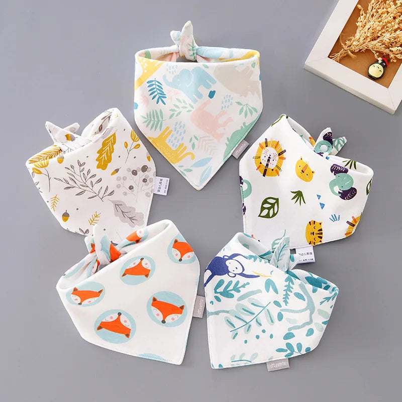 5pcs Baby Bibs Cotton Triangle Scarf | Double Layer Saliva Towel Burp Cloths | Newborn Bandana Bibs & Accessories - Kidzy Market