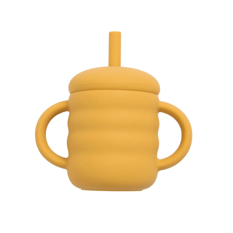 Baby Silicone Straw Cup, BPA Free Portable Leakproof Snack Storage Container, Kids Learning Drinking Cup, Toddler Feeding Tableware