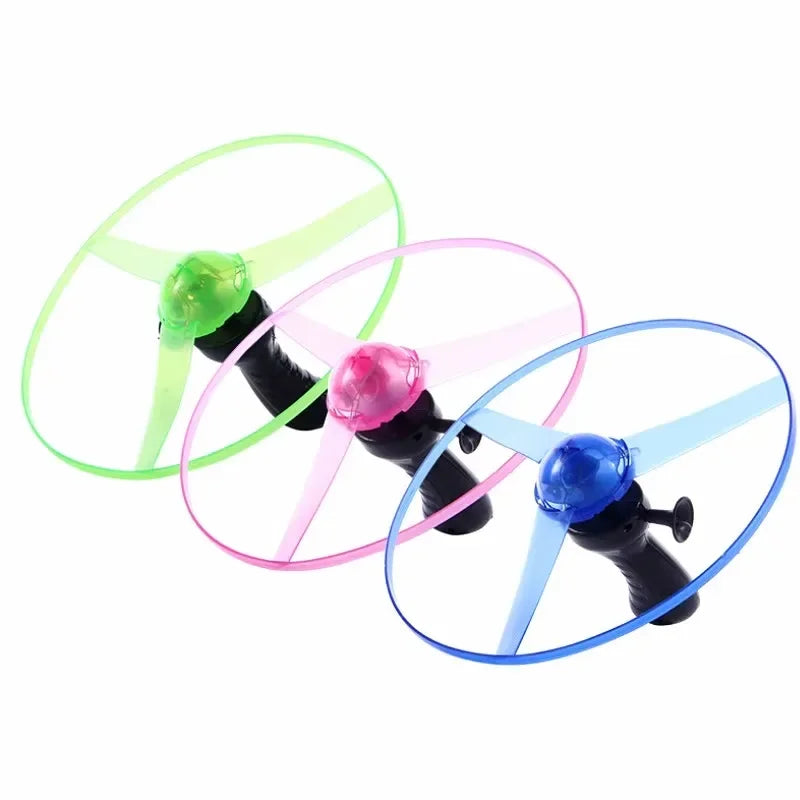 Luminous Pull-Line LED Flying Saucer Toy with Launcher — Light-Up Rotating Disk Flyer for Kids & Pets, Outdoor Fun