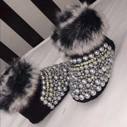 Dollbling Mommy & Daughter Custom Pearls Boots - Handmade Luxury Fur Infant Beaded Winter Booties