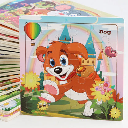 New 20 Piece Wooden 3D Puzzle, Cartoon Animal & Vehicle Jigsaw, Montessori Educational Toy for Kids, Baby 1-3 Years