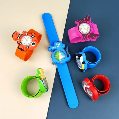 Children’s Cartoon Watch for Ages 2-14 Boys and Girls Soft Silicone Slap Bracelet Student Wristwatch